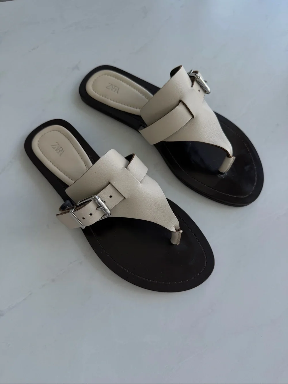 ZARA Cream Leather Sandals - Picture 11 of 12
